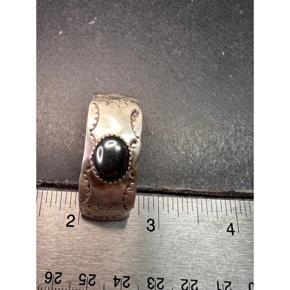 Vintage Sterling Silver Hematite Wide Band Post Earrings Southwestern Handmade - Picture 12 of 13